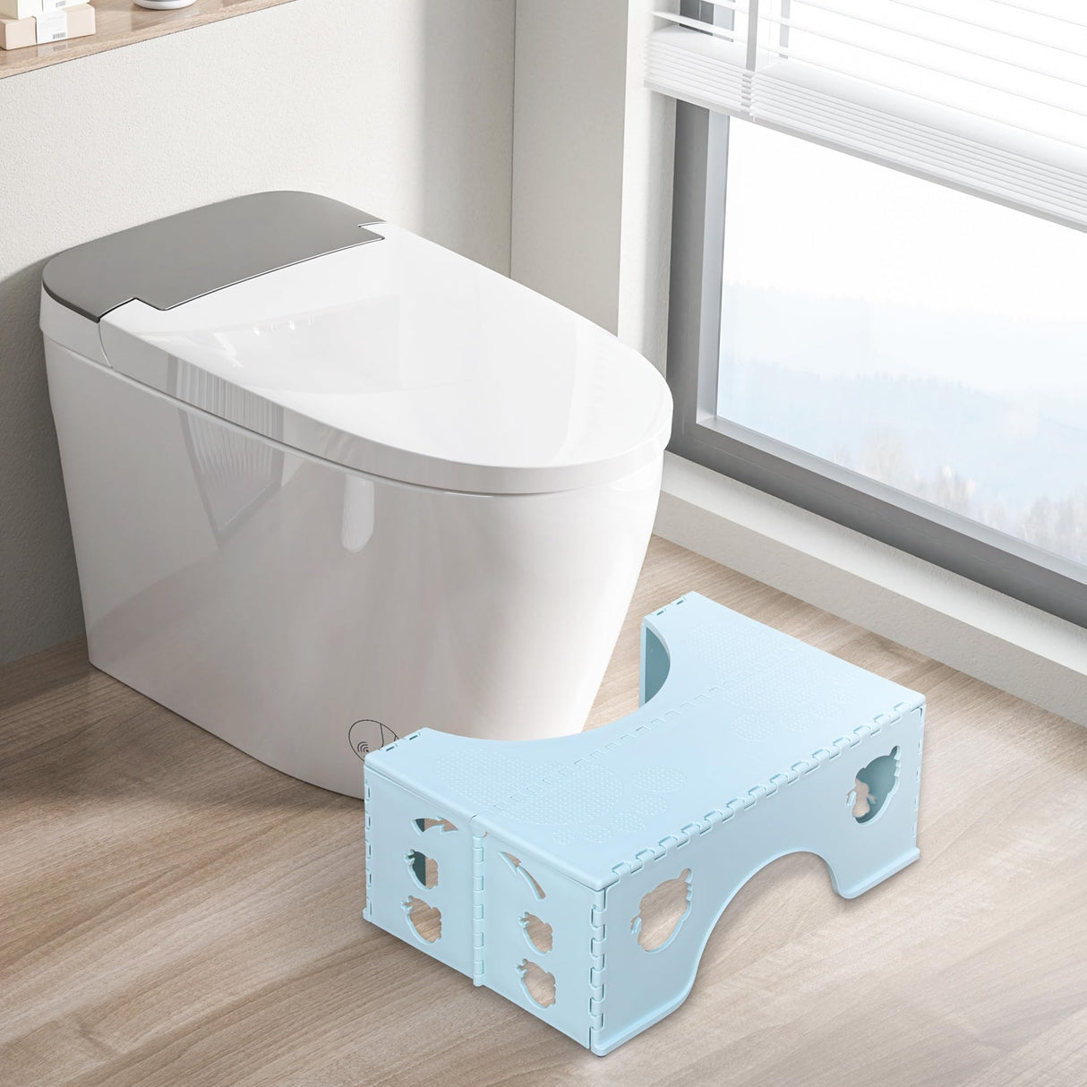 7inches Foldable Toilet Stool (Blue), Healthy Bathroom Squatting Posture Poop Stool with Anti-Slip Feet, A Good Helper to Effective Relief of Constipation, Easy to Storage Toilet Squat Stool