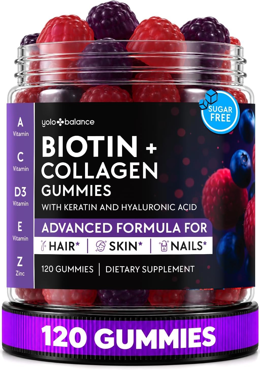 Biotin Gummies 10000mcg - Collagen Keratin - Hair Skin and Nails - Vitamins