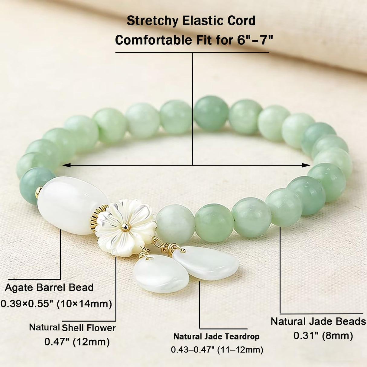 HL1971 Natural Jade Bracelet for Women Gradient Green Jade Bead Elastic Bracelet, Suitable for Christmas, Thanksgiving