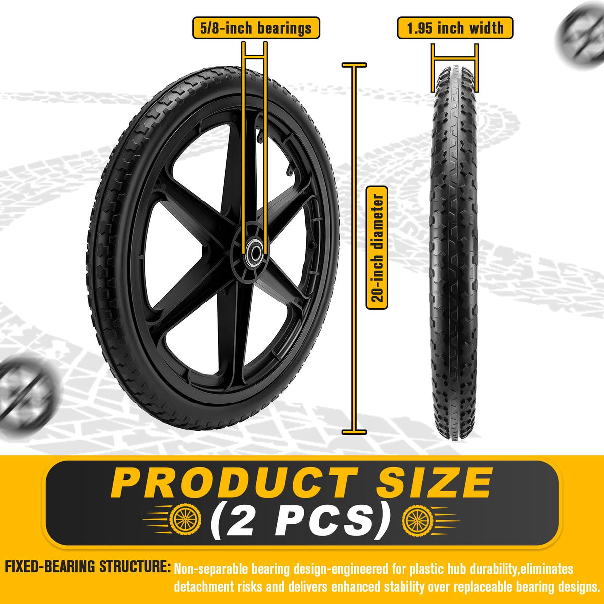 20" Flat Free Wheels Compatible with rubbermaid Wheelbarrow Tires (5/8 inch bearing)