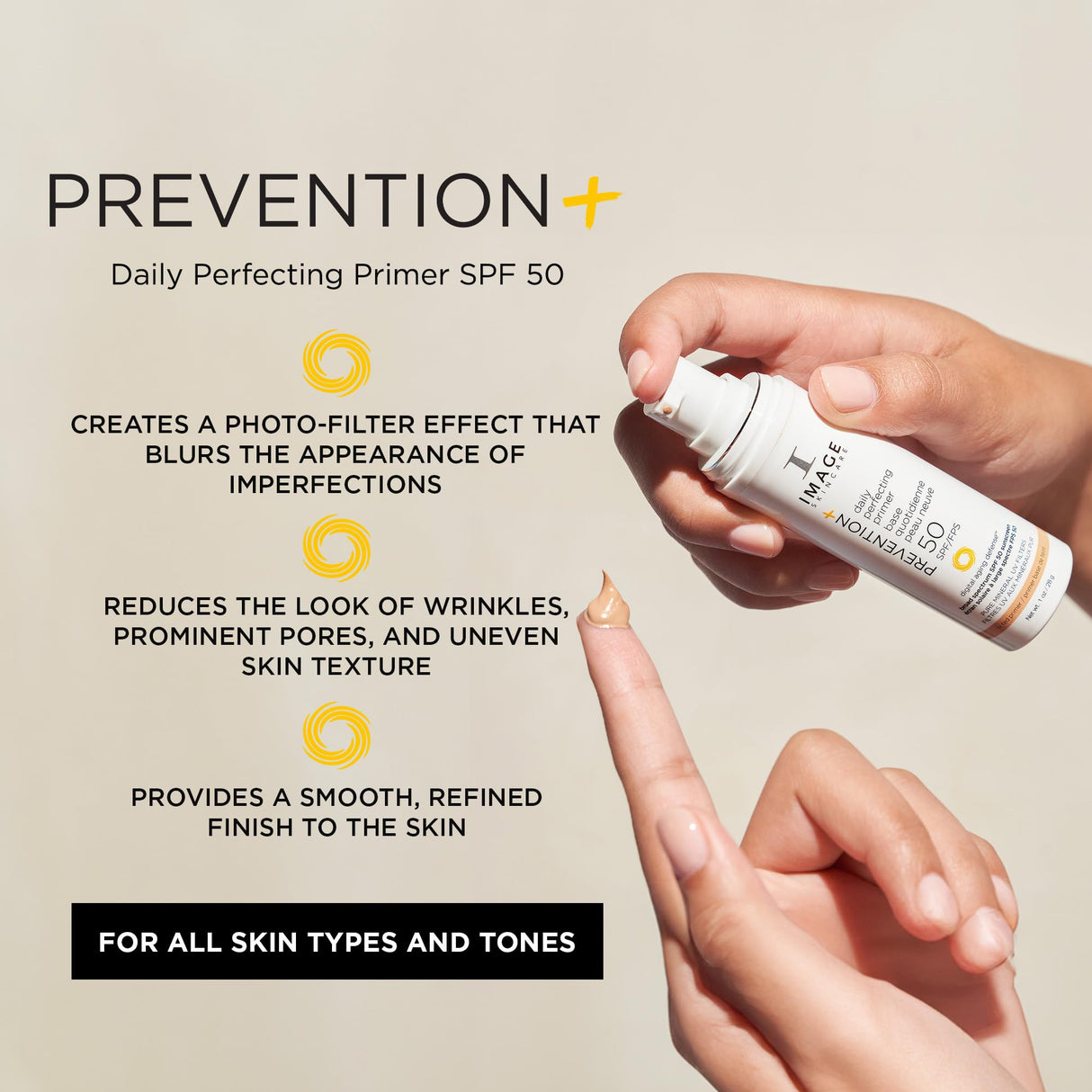 IMAGE Skincare, PREVENTION+ Daily Perfecting Primer SPF 50, Tinted Zinc Oxide Face Priming Sunscreen Lotion, Leaves No White Cast, 1 oz