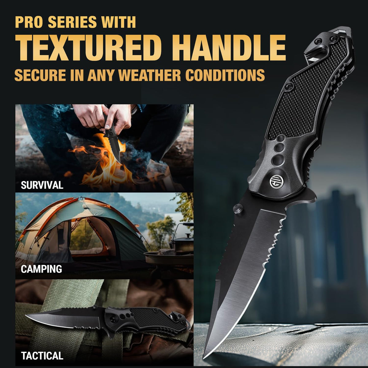 Legal Pocket Knife with Ball Bearing & Case - 5 in 1 Knife - 2.95” Serrated Blade, Glass Breaker, Seat Belt Cutter - EDC Folding Knives with Portable Clip - Tool for Tactical Camping Survival 6680 U