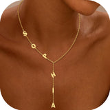 ARVAE Personalized Lariat Name Necklace for Women,Custom Y-Shaped Name Necklace,18k Gold Plated Letter Initials Long Necklace Mother's Day Customized Jewelry Gifts for Mom (Lariat Initial Necklace)