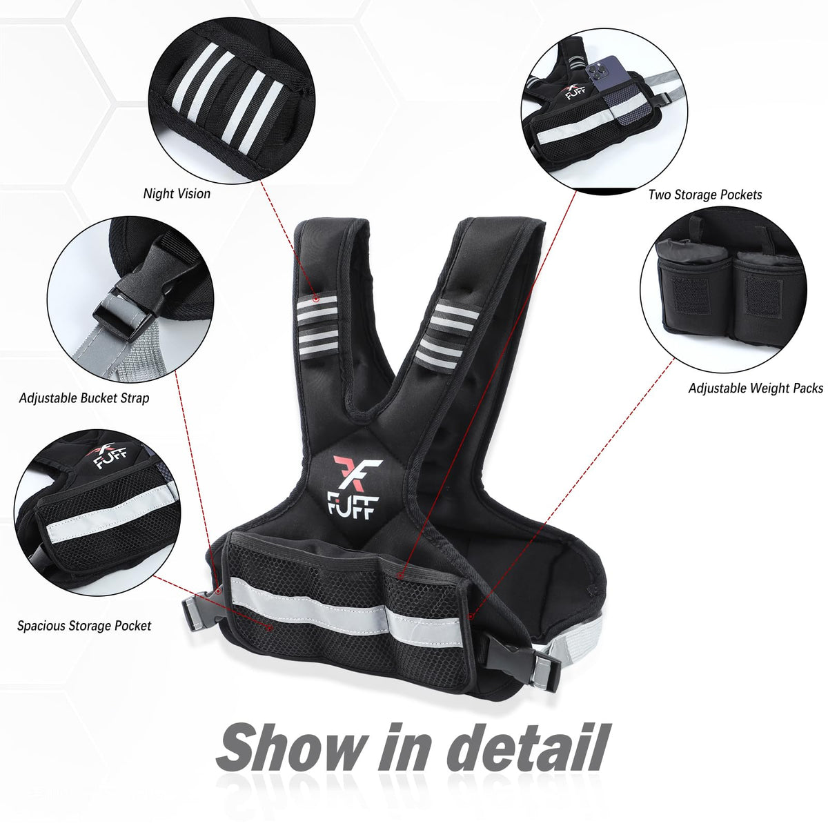 Fuff FUFF Adjustable Weighted Vest for Adult, 20-32lb Vest with 6 Ironsand ...