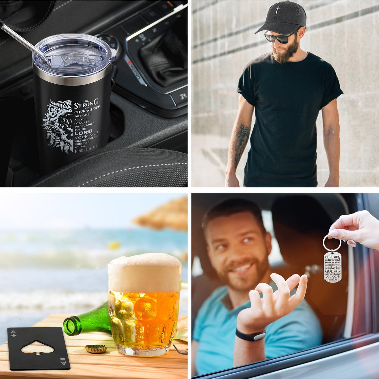 Kolewo4ever 9 Pcs Christian Gifts for Men Christmas Gift for Dad Inspirational Gifts Set for Father Spiritual Religious Catholic Gift Box for Male Friends Co Workers