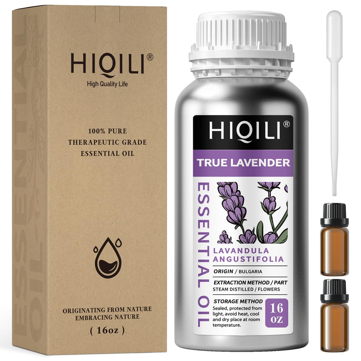 HIQILI 16 Ounces Lavender Essential Oil Pure, 100% Natural for Aromatherapy Diffuser, Skin Care, Hair, Includes Premium Glass Dropper-16 Fl Oz