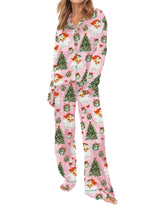 SHESHOW Satin Christmas Pjs Women Button Down 2 Piece Funny Graphic Santa Pink Christmas Pajamas for Women M
