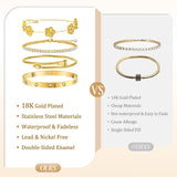 MOINSPIRE 18K Gold Plated Bracelets for Women, Stainless Steel Four Leaf Clover Tennis Nail Love Bangle Bracelets Set, Trendy Stackable Twist Cuff Bracelet Non Tarnish Jewelry Gifts Choice