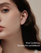 3 Pairs Moissanite Flatback Stud Earrings for Women, 925 Sterling Silver Hypoallergenic Flat Back Cartilage Earrings Set, 18K White Gold Plated (3,4,5mm)