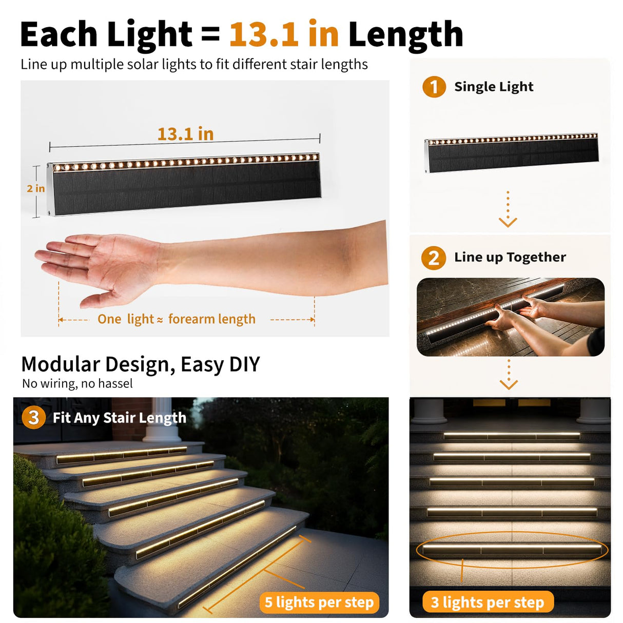 SHONELIGHTING Solar Step Lights for Outside, 33 Focused-Beam High-Brightness LEDs, Waterproof Aluminum Outdoor Stair Light for Risers, Curbsides, Poolsides, Planter Edges (Warm White, 6Pack)