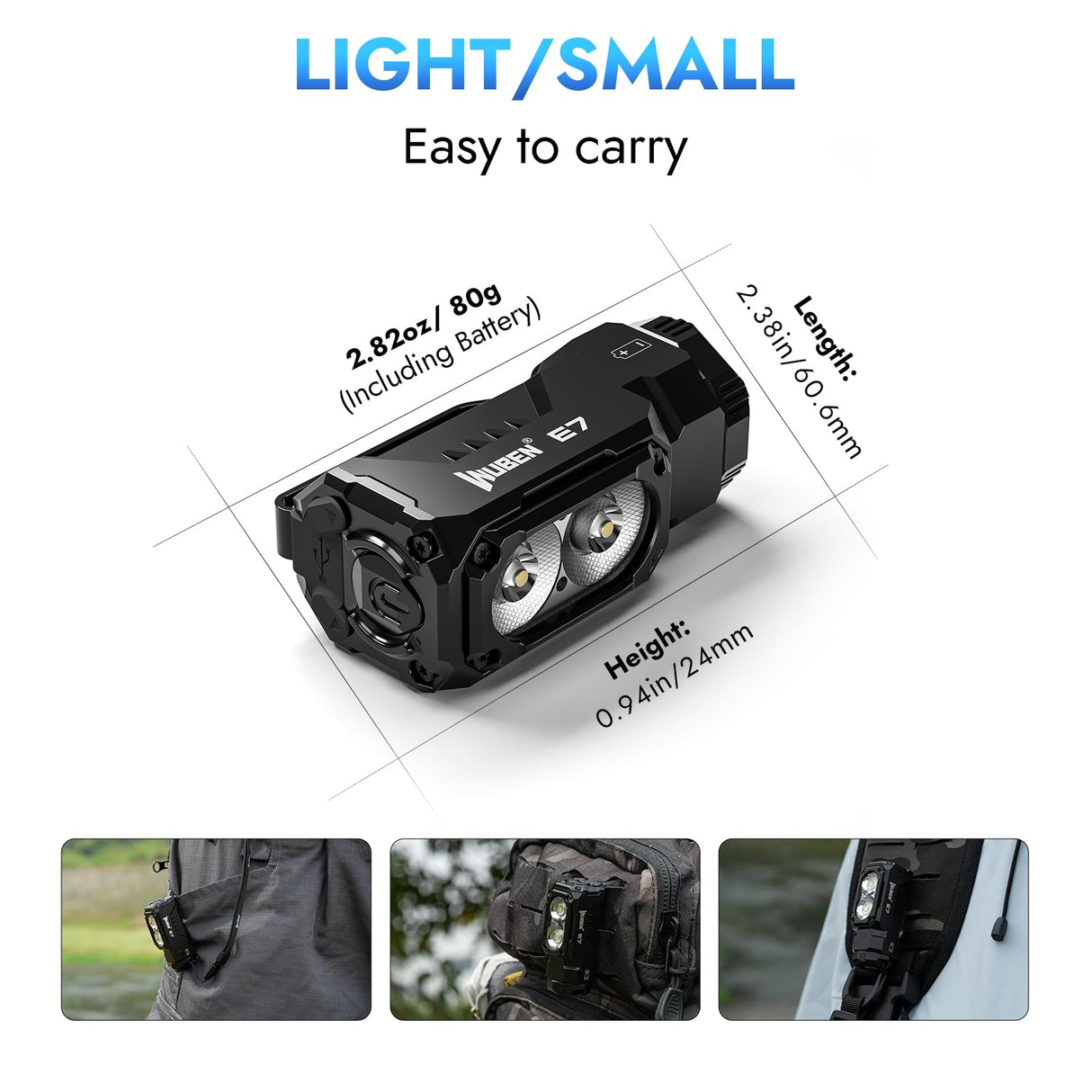 WUBEN E7 1800 Lumen Rechargeable Mini Flashlight with Magnet - Super Bright 6 Modes EDC Flashlight, Typ-C Rechargeable LED; IP68 Pocket Flashlight for Headlamp Use, Rescue, Camping