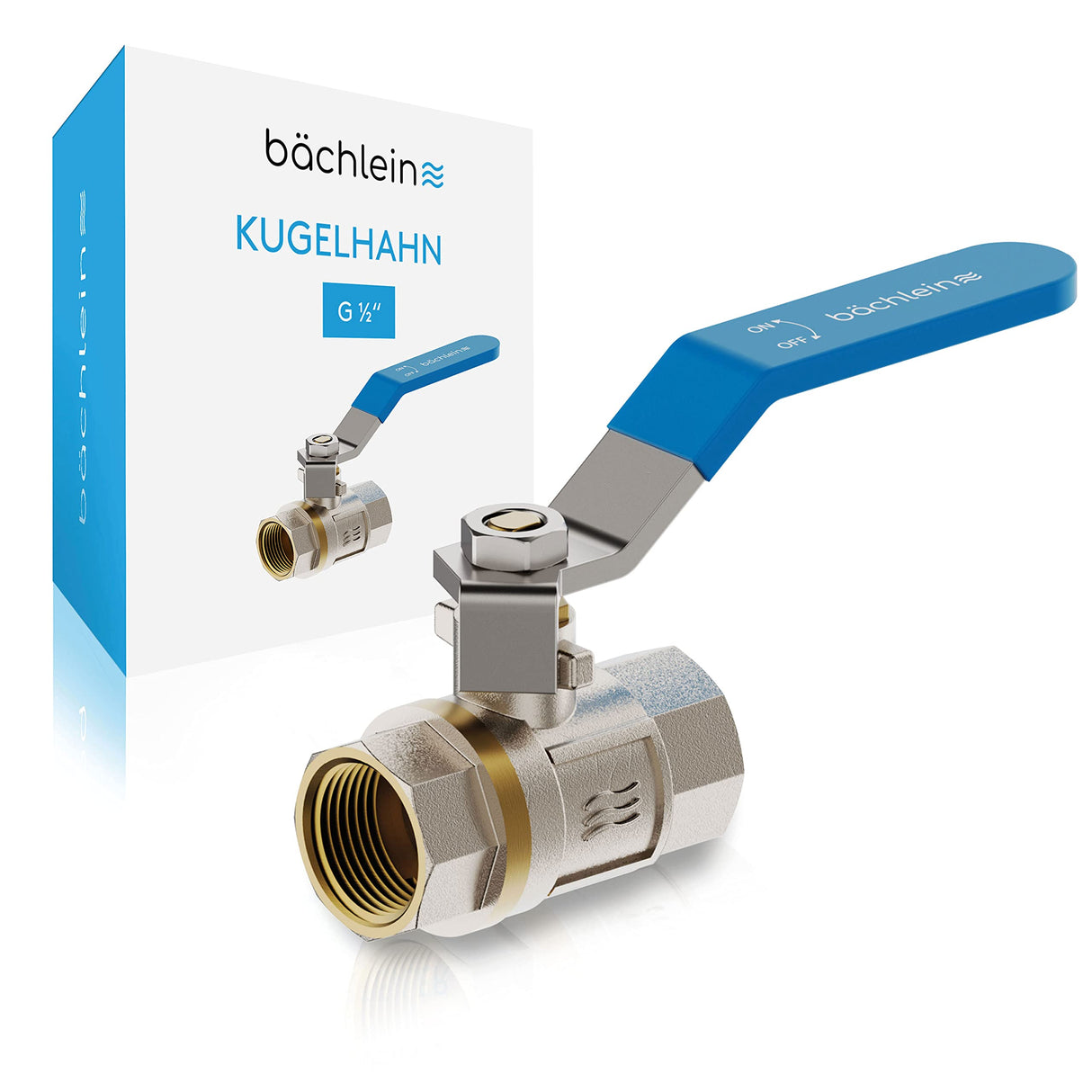 Bächlein Universal Ball Valve - Brass Ball Valve with Lever Handle and 1/2 Inch Female Thread on Both Sides - Full Bore Shut-Off Valve