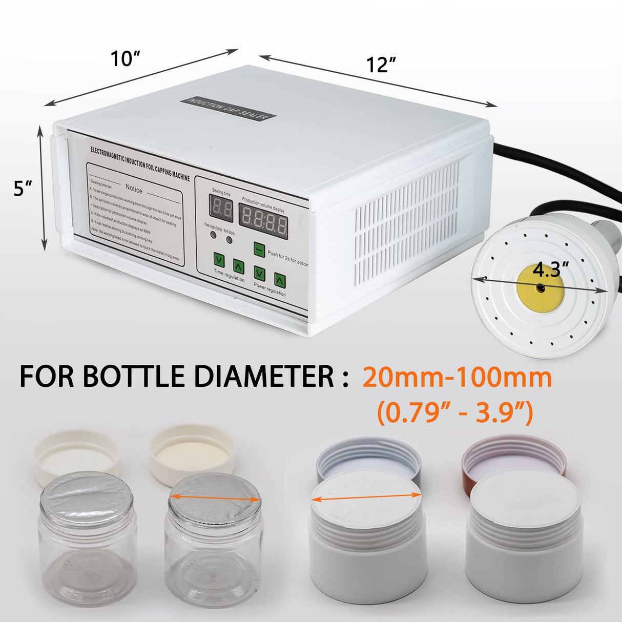 Fanlocn Bottle Cap Sealer, Induction Heat Sealer For Plastic, Glass Bottles 20-100mm 110v