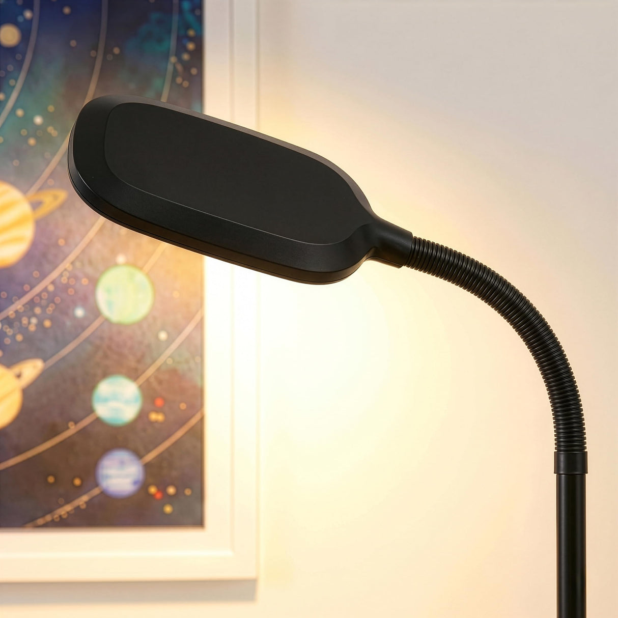 Brightech Litespan - Bright LED Floor Reading Lamp for Over Chair Crafts and Reading, Esthetician Light for Lash Extensions, Gooseneck Adjustable Standing Lamp for Living Room, Bedroom, Office - Black