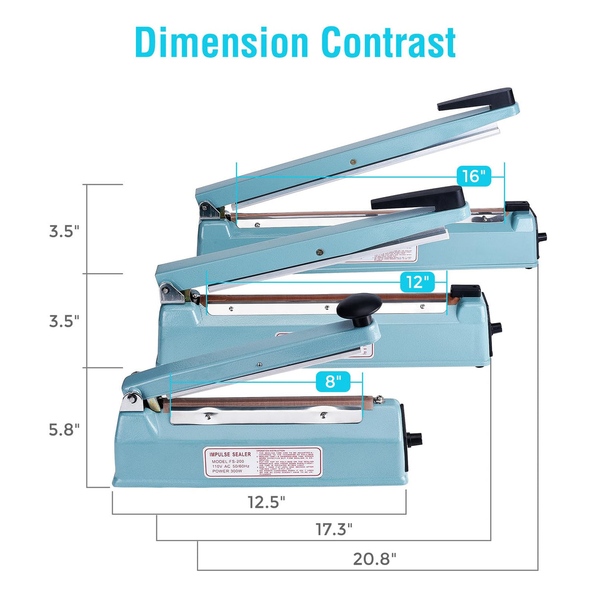 METRONIC Impulse Sealer 8 inch, Manual Heat Sealer Machine for Plastic Bags, Shrink Wrap Bag Sealers Heavy Duty Sealing Machine With Repair Kit (Blue)
