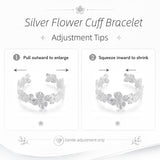 YWMAN Silver Flower Cuff Bracelet, Metallic Floral Chunky Bracelet for Women (Flower 1)