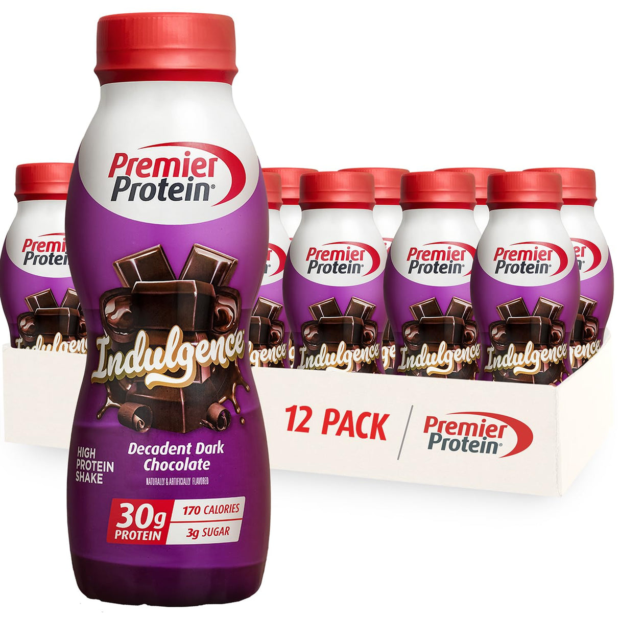 Premier Protein Indulgence Protein Shake, 30g Protein, 3g Sugar, Decadent Dark Chocolate, 11.5 fl oz, Pack of 12
