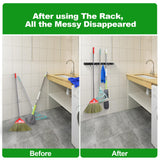 voze 5 Racks and 4 Hooks Mop and Broom Holder Wall Mount, Self Adhesive Heavy Duty Broom Hanger Organizer Storage Tool Racks for Kitchen Garden Laundry Garage Black