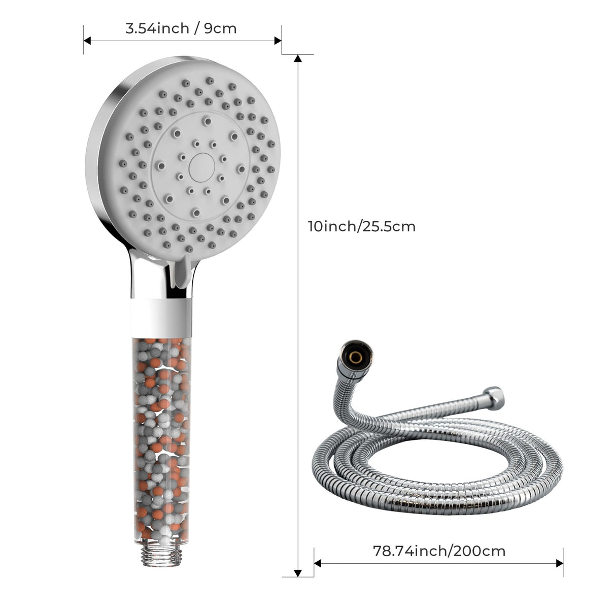 VANCOCO Handheld Shower Head with 2m Hose and Filter 5 Spray Modes Bathroom Showerhead Water Saving Universal Bath Shower Head (Chrome)