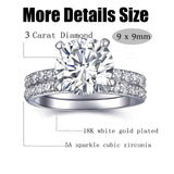 Engagement Rings For Women Wedding Rings Fake Engagement Ring Set Travel 18K White Gold Plated Promise Rings For Her 3 Carat 3CT Round Cubic Zirconia CZ Bridal Ring Sets Cheap Band 2pcs, Size 7.5