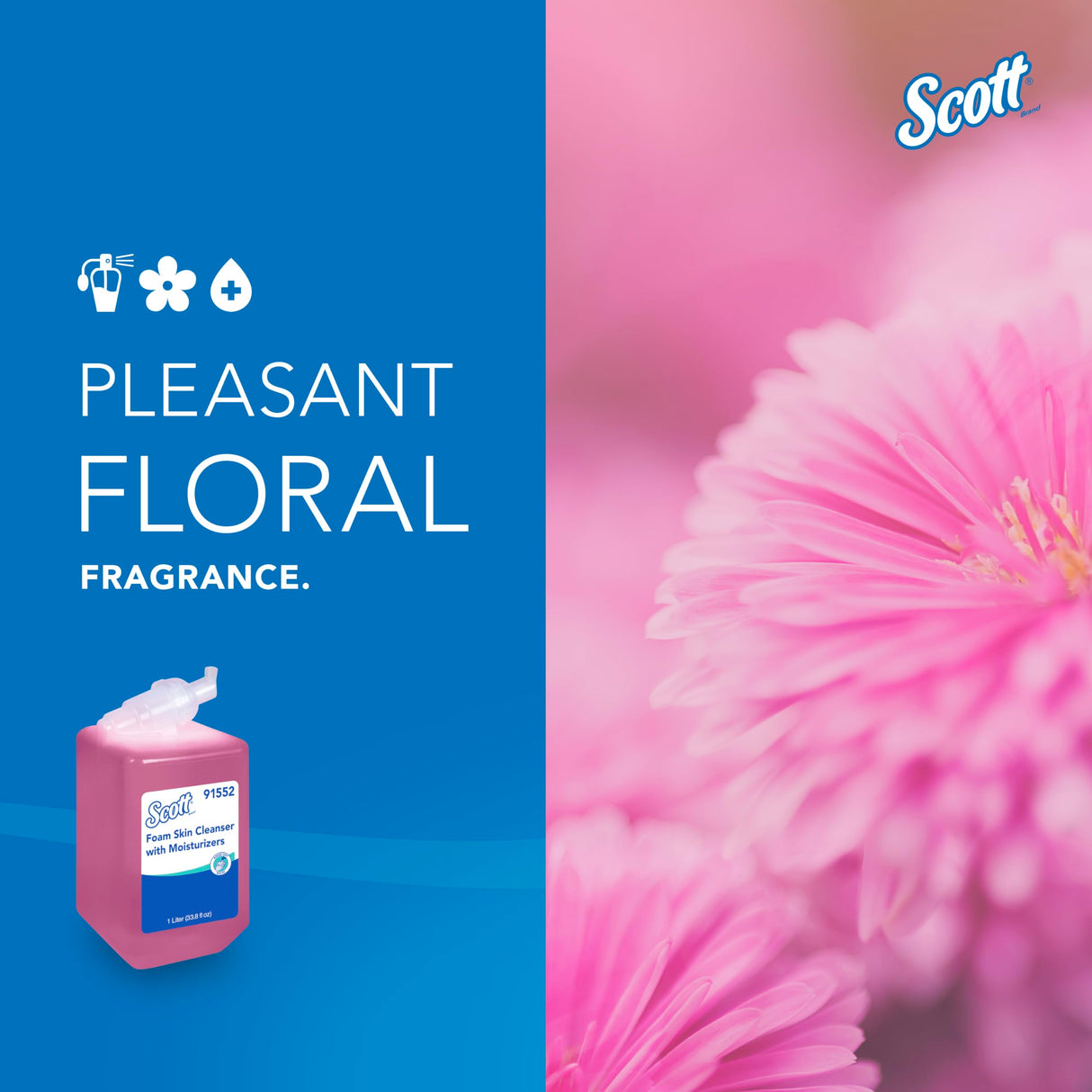 Scott Professional Foam Hand Soap with Moisturizers (91552), 1.0 L, Foaming, Pink, Floral Scent, Manual Refills (6 Bottles)