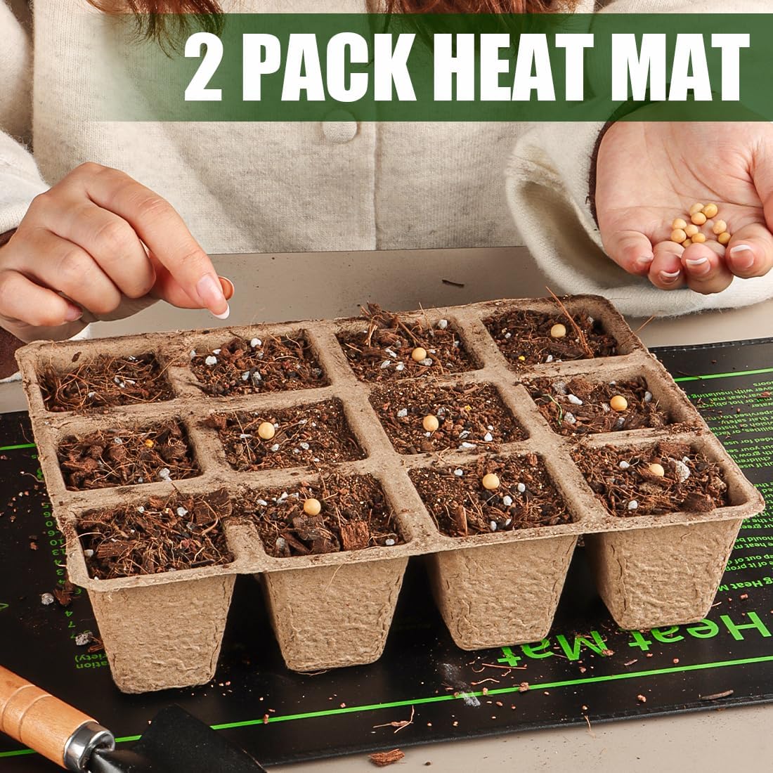 2 Pack Plant Heating Mat, 10”x20.5" Waterproof Seedling Heat Mat for Seed Starting Seeds Germination Plants, 18W Graphene Thick Reusable Heating Pads Fit For 1020 Seedling Trays, Ideal Gardening Gifts