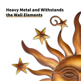 LIFFY 24" Sun Metal Wall Art Outdoor Decor - 3D Sun Face Metal Wall Sculpture - Hanging Decoration Gift Ideal for Home Accent, Bedroom, Garden, Patio, Farmhouse - Lively and Vibrant