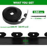 Tegarbed No Dig Landscape Edging 2 Inch x 100 FT, Heavy Duty Flexible Plastic Garden Border with 150 Spiral Spikes, Lawn Edging for Flower Beds, Walkways, Tree Rings, Mulch Beds and Landscaping, Black