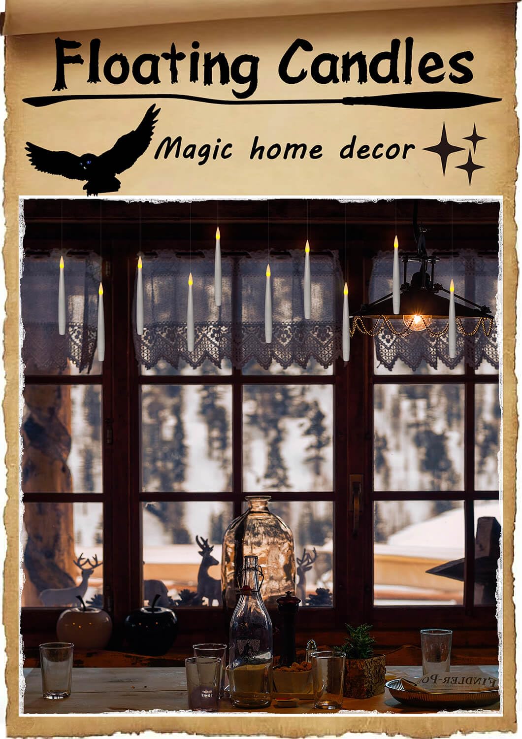 Leejec 20pcs Flameless Taper Floating Candles with Magic Wand Remote, Flickering Warm Light, Battery Operated 6.1" LED Electric Window Candle, Decor for Christmas, Wedding, Halloween, Birthday Party