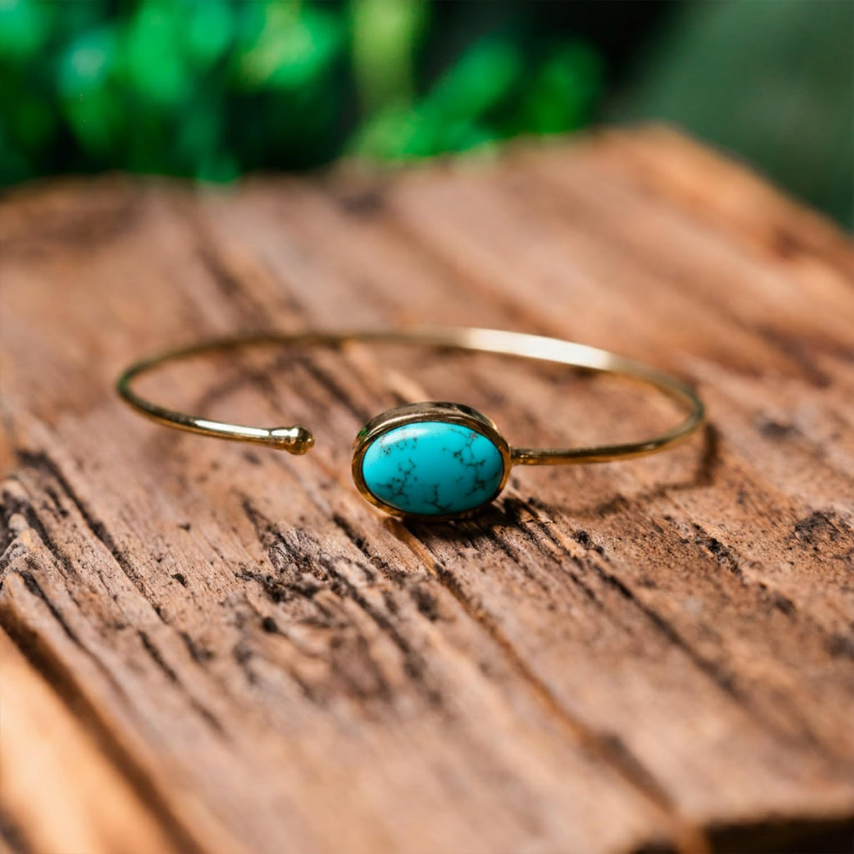 Ayana Crystals Turquoise Brass Bracelet - Handcrafted Genuine Turquoise Bangle for Women - Healing, Zodiac, Chakra Balance & December Birthstone