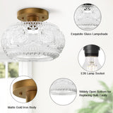 OYKYOHEI Semi Flush Mount Ceiling Light, Globe Glass Ceiling Light Fixture, Gold Modern Lighting for Hallway Porch Corridor Kitchen Bedroom, Bulb Not Included