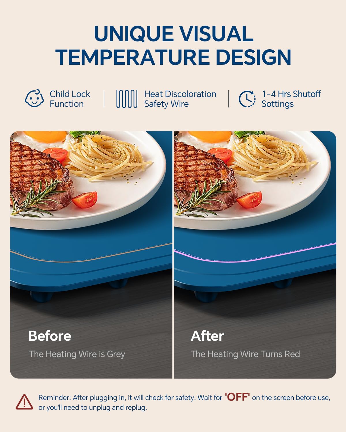 Food Warming Mat, Silicone Heating Tray with 7 Temperature Settings, Quick Full Surface Heating Pad, Thermochromic Line, Kids Lock, Electric Warming Tray for Buffets Party