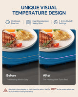 Food Warming Mat, Silicone Heating Tray with 7 Temperature Settings, Quick Full Surface Heating Pad, Thermochromic Line, Kids Lock, Electric Warming Tray for Buffets Party