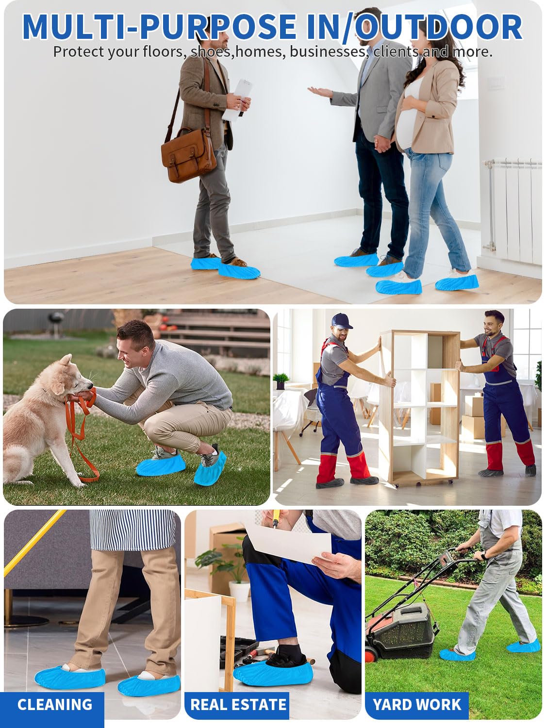 WENTONG X-Large 50 Pack Shoe Covers Disposable Non-Slip, Black Non-Woven Fabric Boot Covers for Indoors Breathable Slip Resistant Durable Boot, Stretchable Fits Up to Size 13 US Men (Blue, 200 Pack)