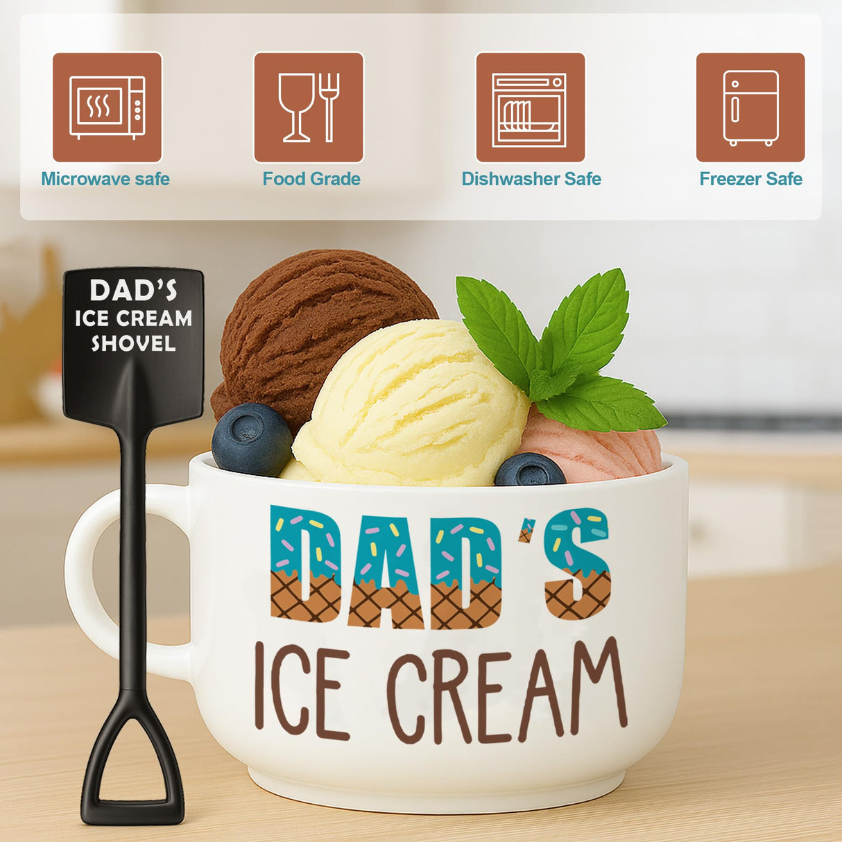 BackURyear Funny Dad Birthday Gifts from Daughter Son, Novelty Christmas Dads Gift for Daddy Dada Father StepDads, Unique New Dad gifts from Wife, Dad's Ice Cream Bowl Presents Set