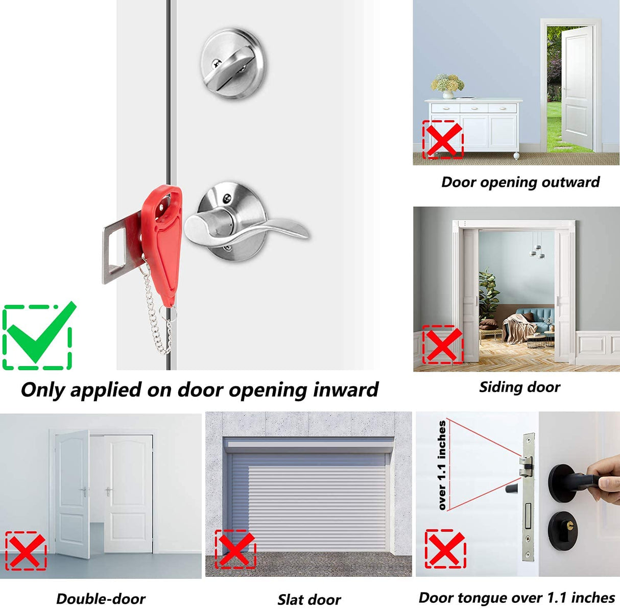 2 Pack Portable Door Lock Home Security Door Lock Travel Lockdown Locks for Additional Safety and Privacy Perfect for Traveling Hotel Home Apartment College 2024 New Model