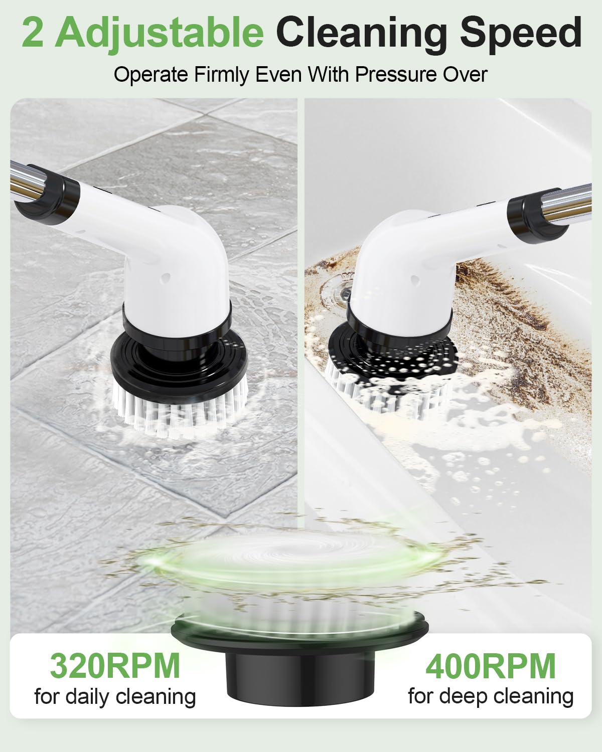 Electric Spin Scrubber, Cordless Power Cleaning Brush with 9 Replaceable Brush Heads, Bathroom Scrubber with Extension Arm, 2-Speed Motorized Tile Floor Scrubber for Tub, Sink, Wheel, White-ra1
