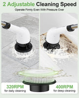 Electric Spin Scrubber, Cordless Power Cleaning Brush with 9 Replaceable Brush Heads, Bathroom Scrubber with Extension Arm, 2-Speed Motorized Tile Floor Scrubber for Tub, Sink, Wheel, White-ra1