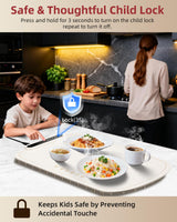 Warming Mat for Food, Upgraded Fast-Heating Electric Warming Tray with 7 Temp Levels & 8 Timers, Buffet Raised Feet & Rollable Silicone Heat Pad, Portable Food Warmer for Home, Party & Travel (Beige)