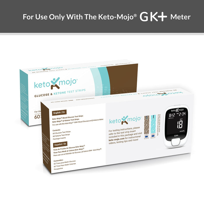 KETO-MOJO Test Strip Combo Pack for Use ONLY with The New GK+ Meter | 60 Blood Glucose + 60 Blood Ketone (120ct)