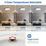 6 Pack 12 Inch Hardwired Dimmable LED Flush Mount Ceiling Light Fixtures, 24W 2640LM 3000K/4000K/5000K, House Upgrade Led Lights for Bedroom Hallway Laundry Room Rental Units, 240W Equiv., Black