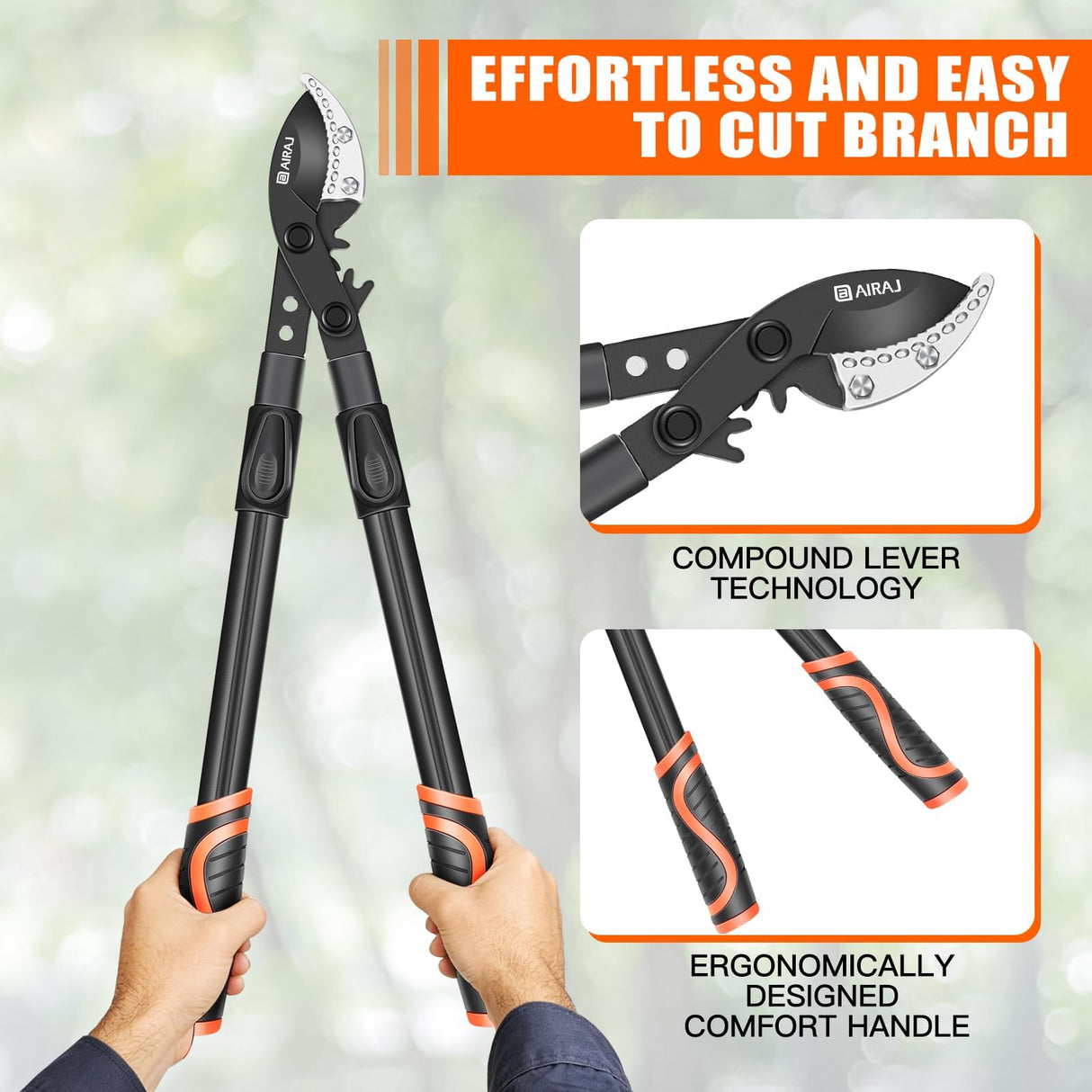 AIRAJ 26-39'' Extendable Anvil Loppers,Heavy Duty Branch Cutter up to 2.75'' Cut Capacity, Tree Trimmer with Compound Action,Tree Prune with Spare Blade,Pruning Shear for Gardening