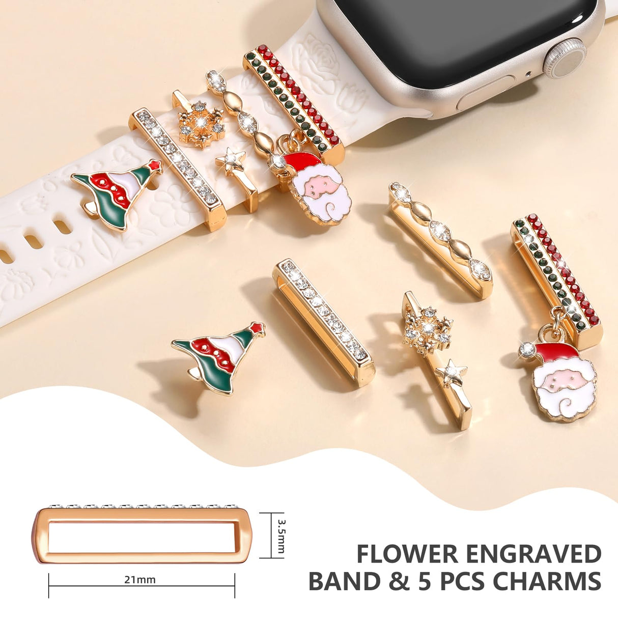 DaQin Christmas Engraved Band Compatible with Apple Watch Bands for Women 40mm 38mm 41mm 42mm,Soft Silicone Strap With Dressy Decorative Apple Watch Charms for iWatch Series 11 10 9 8 7 6 5 4 3 2 1 SE