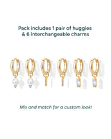 PAVOI Huggie Earring Set, Yellow Gold, Size 13.5 Millimeters, Pearl