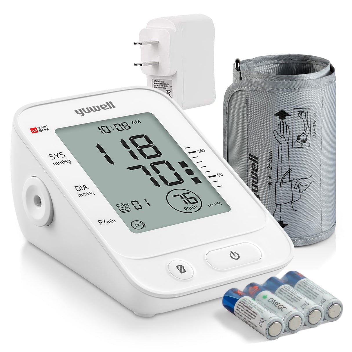 yuwell Blood Pressure Monitor for Home Use, Digital Monitors with Wide Range Arm Cuff, 99 Memories and Voice Broadcating, Batteries and AC Adapter inluded, Style 660 Series