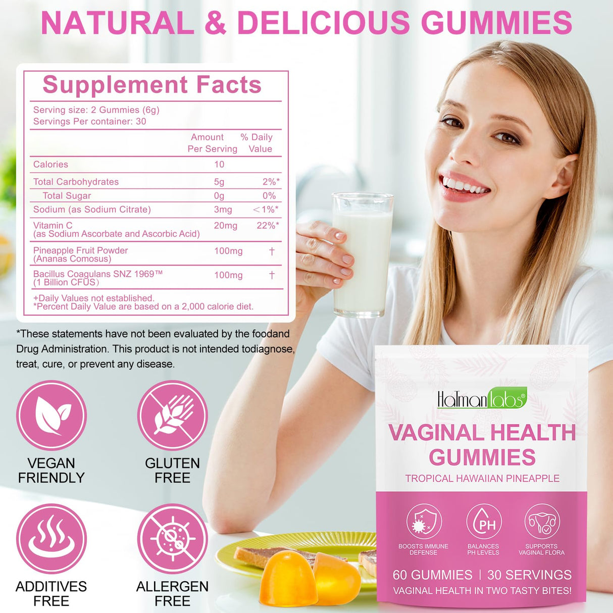 Vital Source Feminine Gummies - Feminine Balance Gummies for Women ph Natrual Famale Balance Cummie - Collagen Gummie - Pineapple PH Balance Gummie for Women Support Women’s Health - 60PCS
