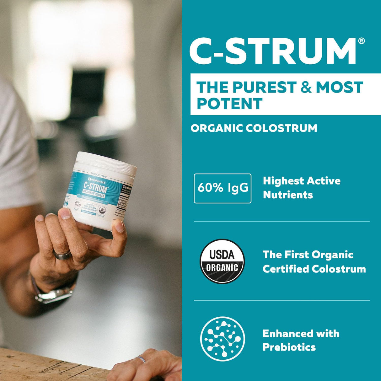 C-Strum® Organic Bovine Colostrum Powder, 60% igG, First Milking, Grass Fed, Max Strength Colostrum Supplement from German Dairy Cows - Gut, Immunity, Skin & Hair Support (60 servings)