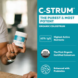 C-Strum® Organic Bovine Colostrum Powder, 60% igG, First Milking, Grass Fed, Max Strength Colostrum Supplement from German Dairy Cows - Gut, Immunity, Skin & Hair Support (60 servings)
