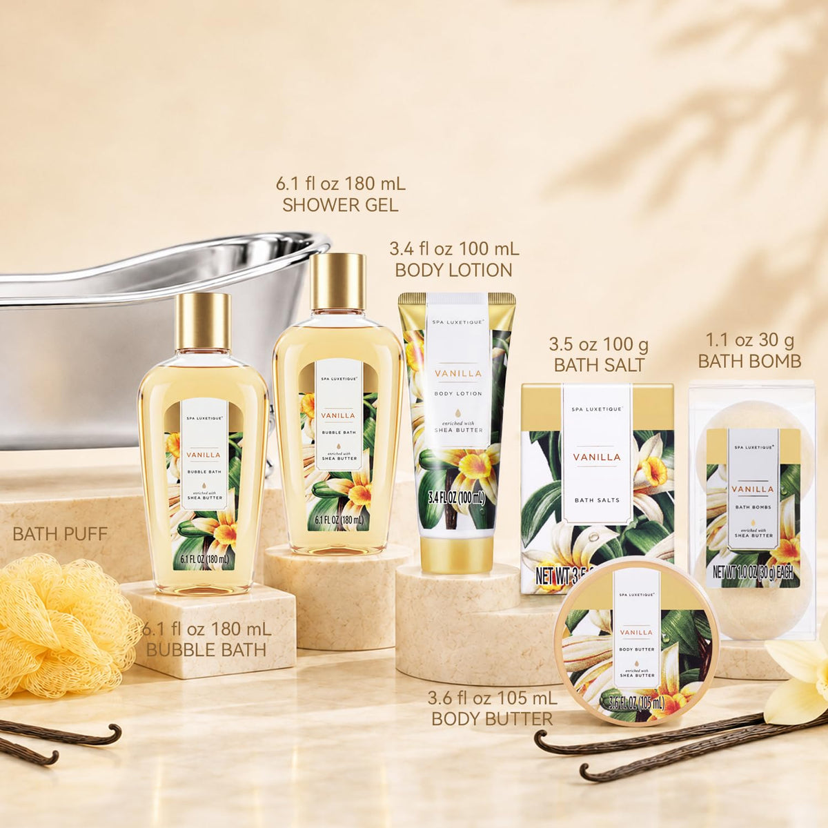 Gift Baskets for Women, Spa Luxetique 8 Pcs Vanilla Birthday Bath Set