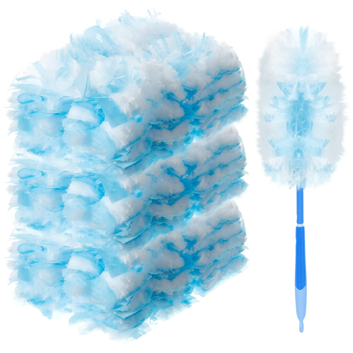 Vesici 150 Pcs Duster Refills Compatible with Swiffer Dusters Bulk Disposable Replacement Thickened with 1 Handle Heavy Duty for Cleaning, Office (Blue)